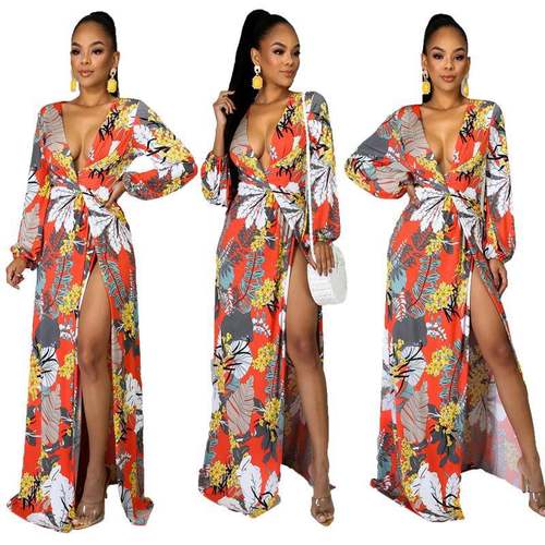clothing womens sexy long dress floral skirt long slit