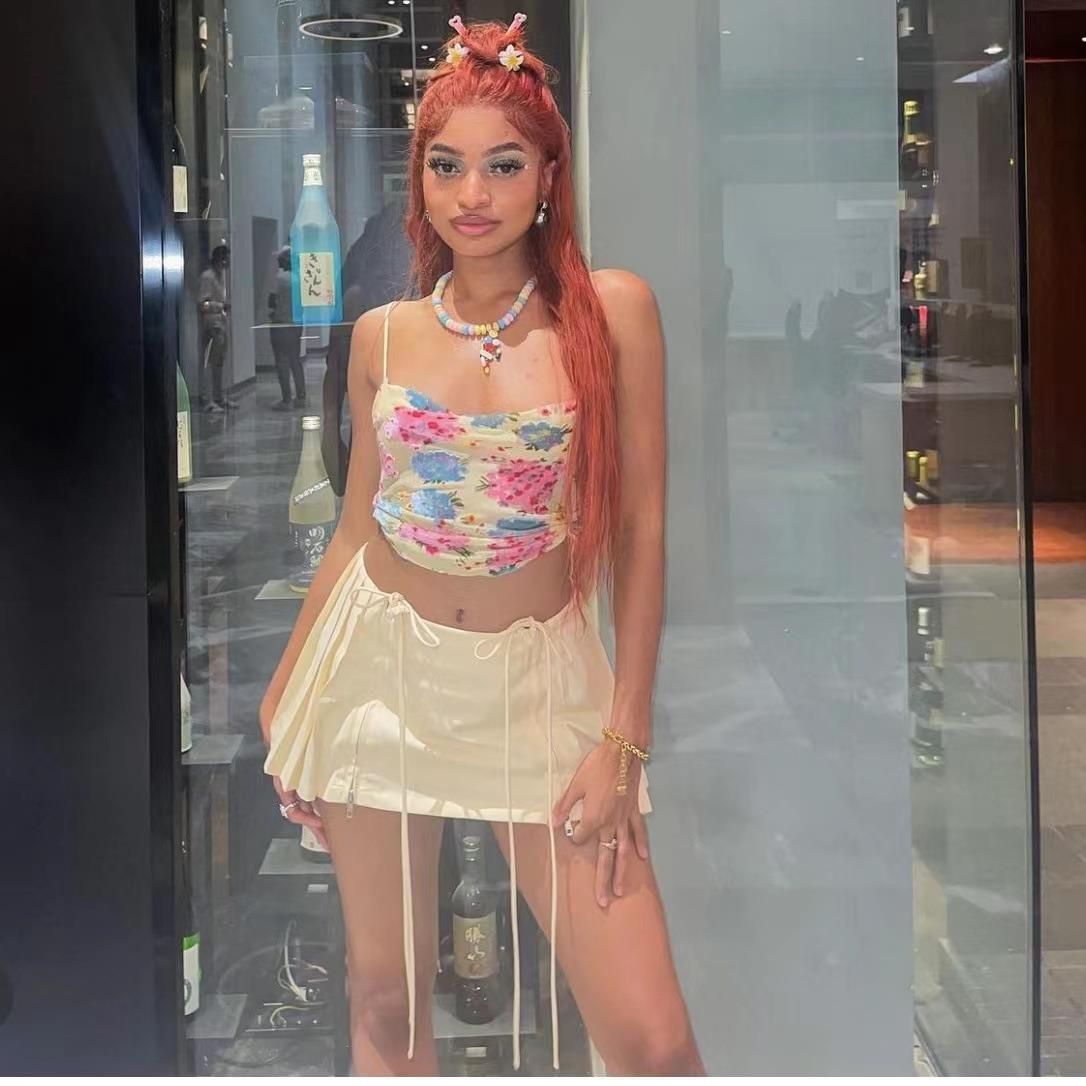 Womens patchwork lace-up skirt sexy hot girl high waist