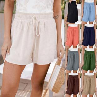 Leg Wrinkled Double Shorts Casual Layer Loose Pants Womens