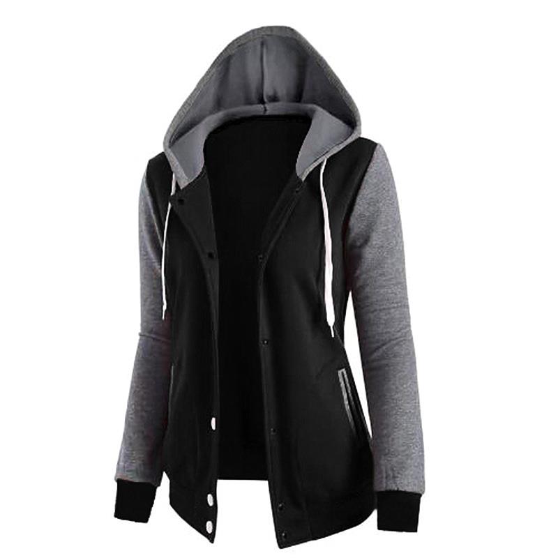 hoodie patchwork with top snap-button long-sleeved hooded