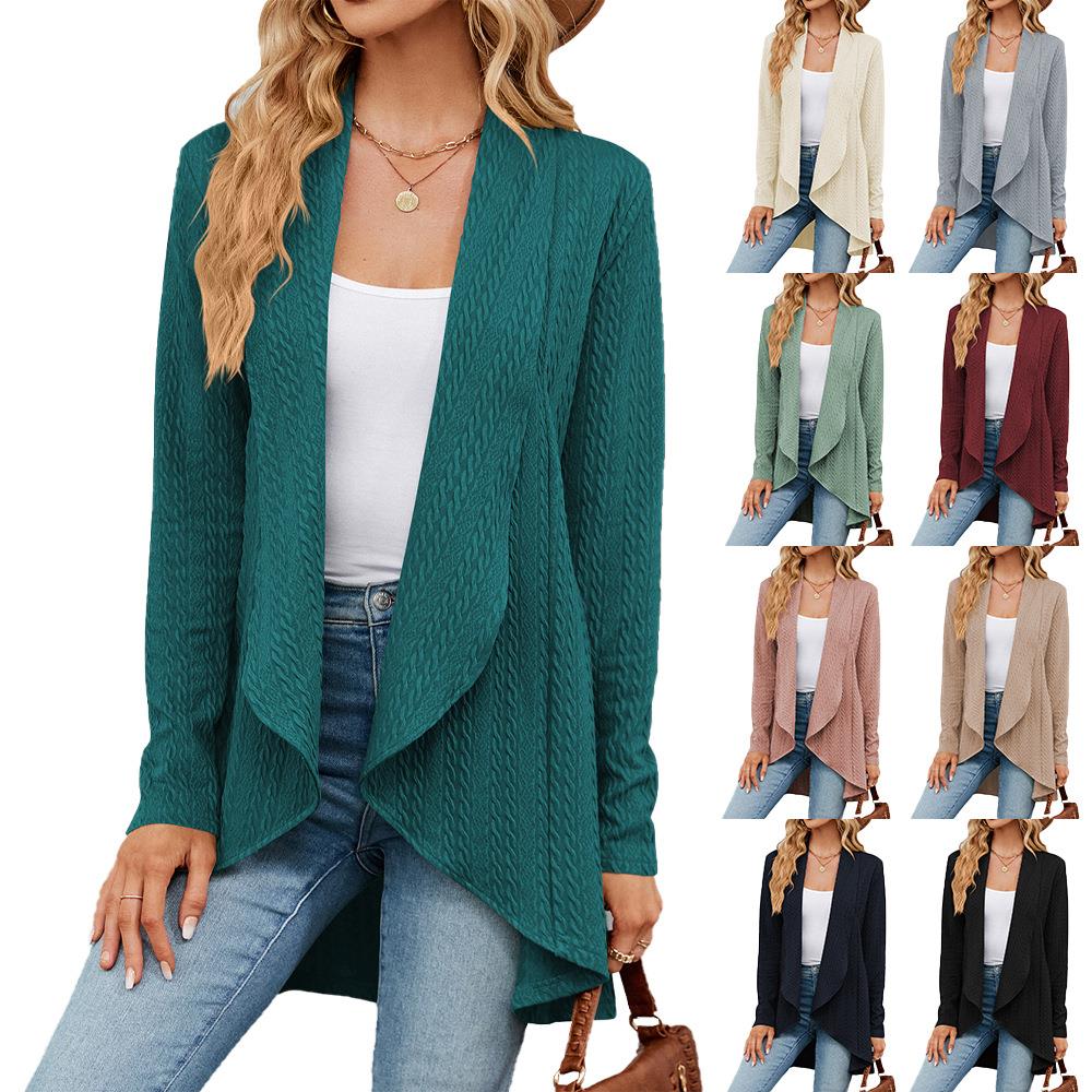 cardigan color women long loose knitted for sleeve Solid