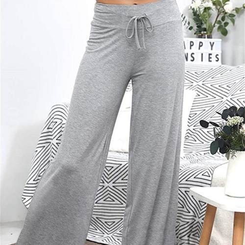 pants casual band elastic waist high wide-leg loose color