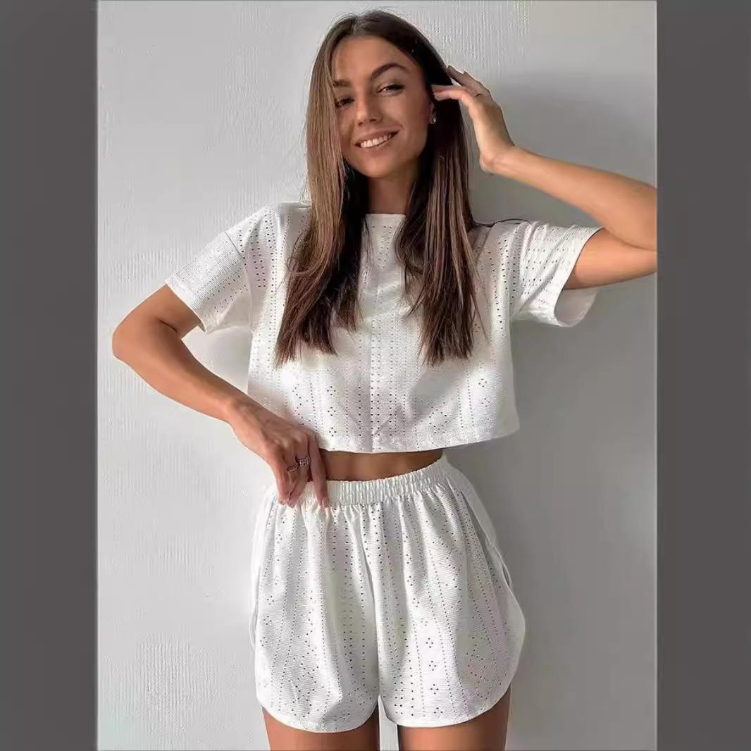 suit two-piece short navel-exposing slit hollow color solid