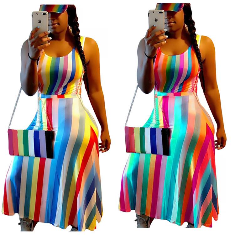 Women's colorful sleeveless long swing dress
