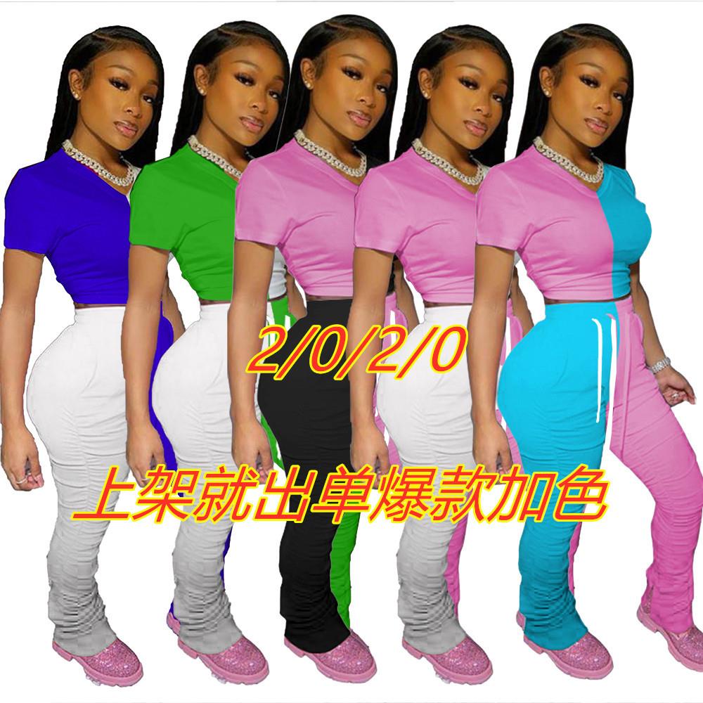 Womens color matching pleated slit slightly flared sports