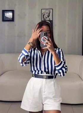 womens womens shirt new blue versatile springsummer striped