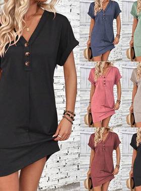 sleeve color V-neck womens fashion buckled solid all-match