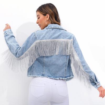 Large size denim jacket womens jacket tassel patchwork