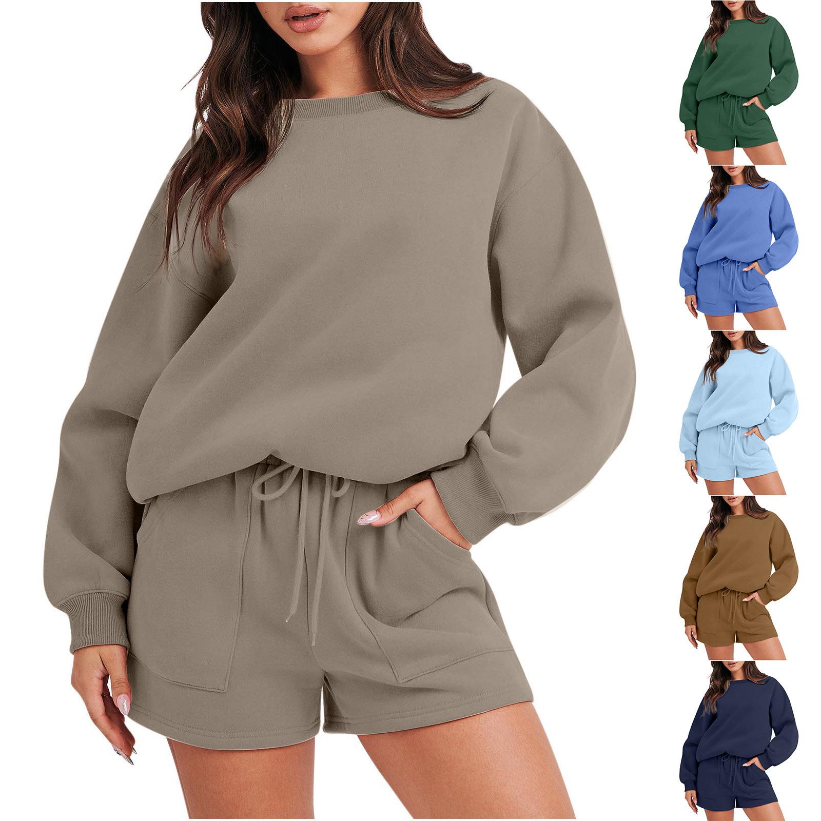 Set Shorts Sleeve Long Sweater Loose Sleeve Long Neck Round