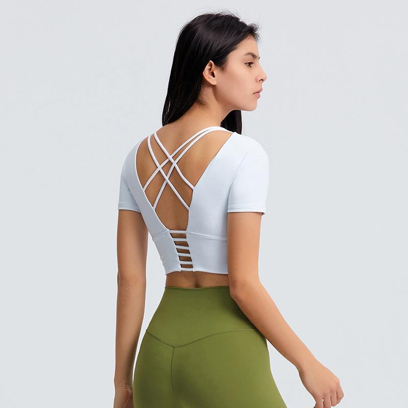 Short Yoga Clothes T-shirt with Chest Pad Hollow Back