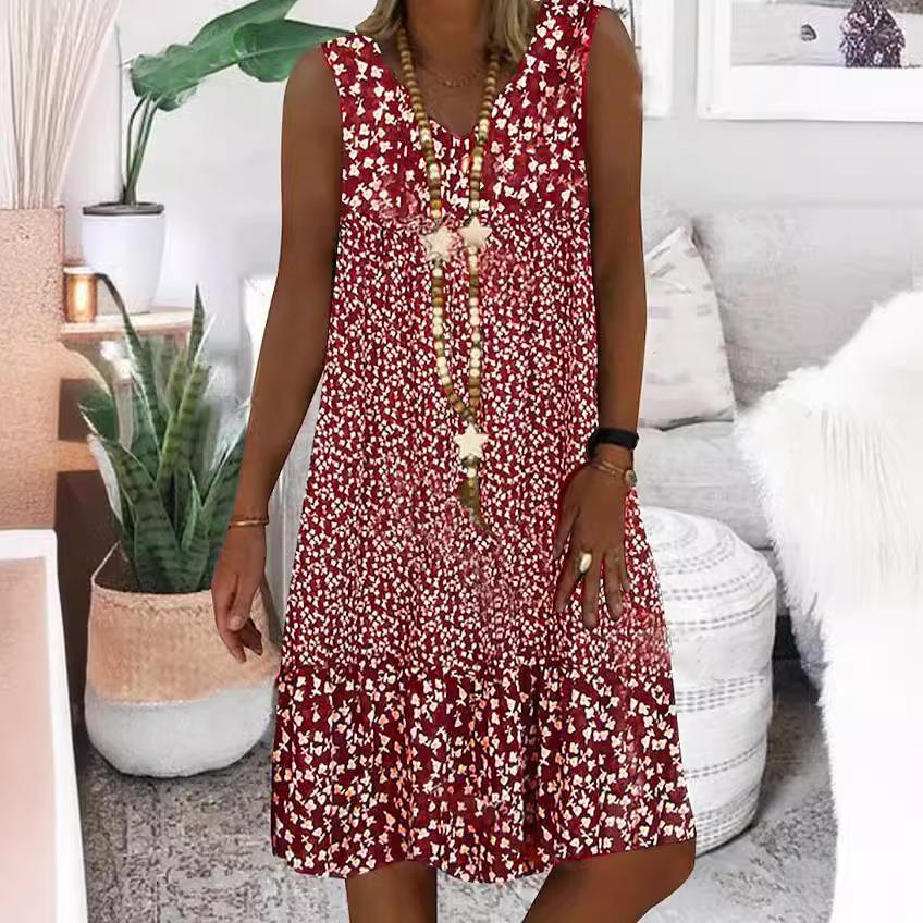 Women's V-neck small floral sleeveless dress