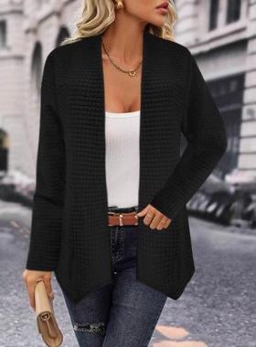 Womens loose long-sleeved buttonless jacket color lapel