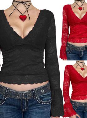 tops crop women going tee mesh fit neck fitted see out long