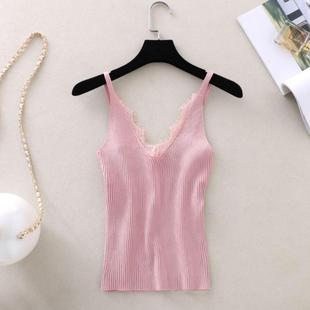 neck and camisole vest for Retro lace knitted women