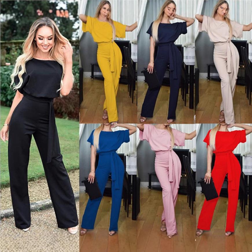Fashion Lace-up Button Short-sleeved Women's Jumpsuit