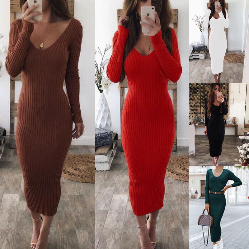 Womens nightclub sexy off-shoulder long dress large V-neck