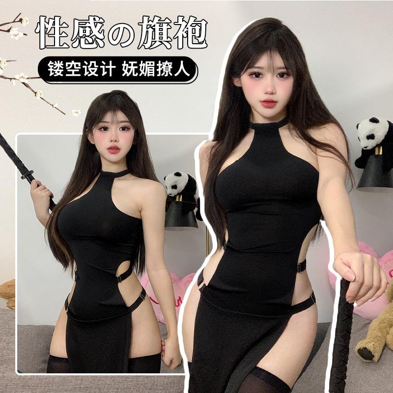 one-piece tights waist high slits side hollow sleeveless
