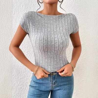 Sexy slim backless cropped top with wide striped fleece