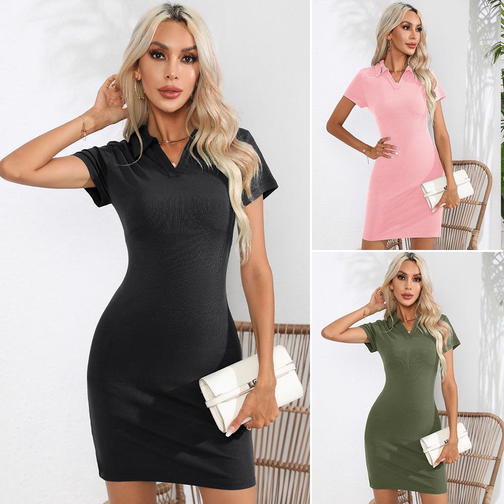 Color Wrap Short Solid Dress Clothing Skirt Lapel