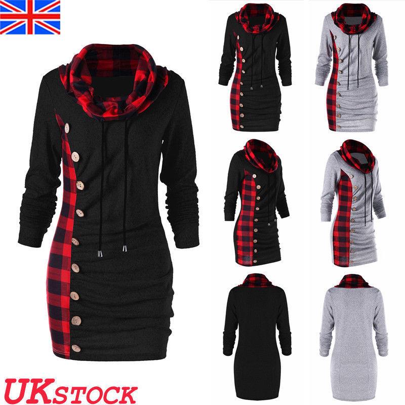 Sweatshirt Hip Decoration Button Stitching Plaid Fashion