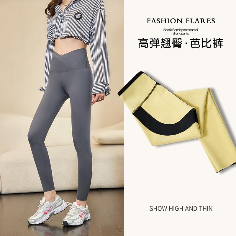 High waist shark pants for women tight and fleece-lined