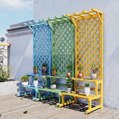 防腐木花架置物架阳台户外围栏庭院落地式层架隔断花箱爬藤支架子