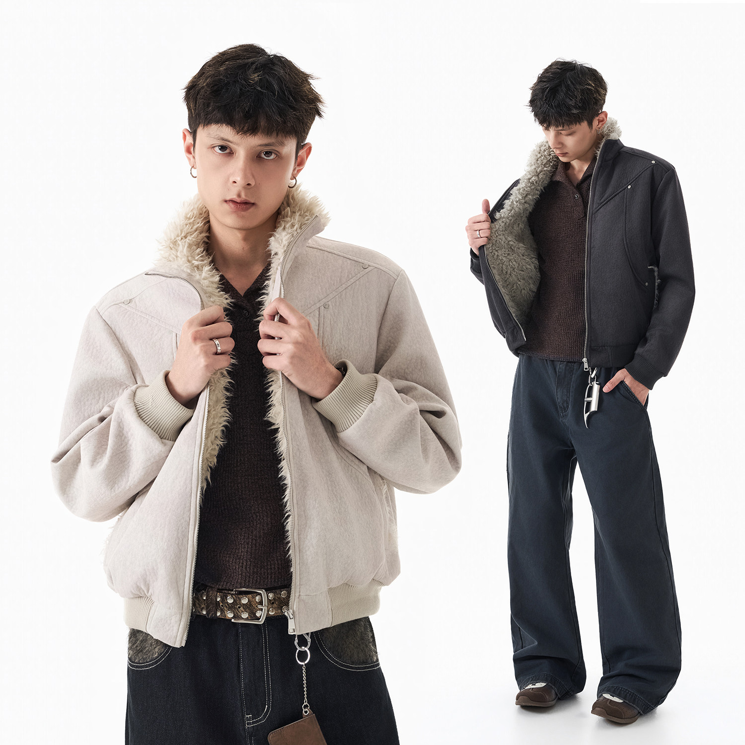 XCOK“绒面座山雕”秋冬棉服加绒加厚立领夹克宽松麂皮保暖外套