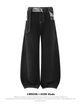 小柯xcok千鸟格原牛黑弯刀微喇牛仔裤美式cleanfit休闲宽松直筒裤