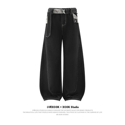 小柯xcok千鸟格原牛黑弯刀微喇牛仔裤美式cleanfit休闲宽松直筒裤