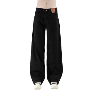 休闲复古裤 男简约百搭宽松阔腿裤 子男 黑色直筒牛仔裤 小柯xock美式