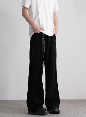 小柯XCOK美式高街黑色弯刀微喇牛仔裤男生宽松直筒青少年休闲裤子