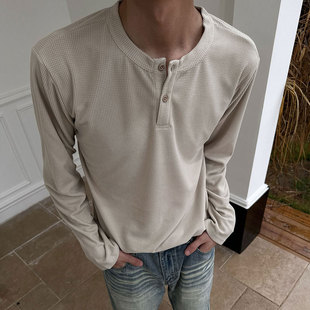 小柯XCOK cleanfit华夫格无帽正肩亨利领长袖T恤打底衫XT905