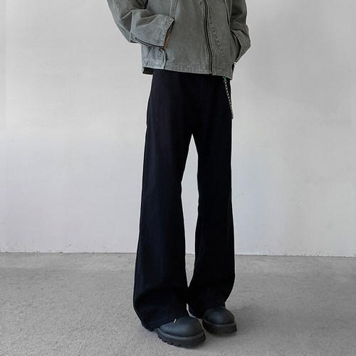 小柯xock巴黎黑色弯刀微喇牛仔裤