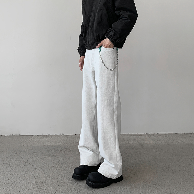 白色牛仔裤男款宽松百搭直筒长裤
