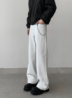 小柯xcok美式高街白色牛仔裤男款宽松百搭微喇直筒裤显瘦休闲长裤