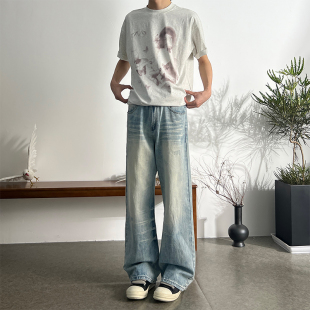 高街潮牌长裤 男夏季 复古水洗cleanfit蓝色直筒牛仔裤 小柯xcok美式
