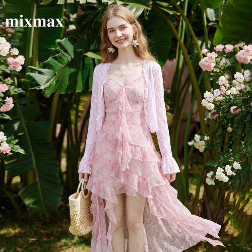 MIXMAX/美姿宝莲2026夏新款法式浪漫碎花吊带连衣裙蕾丝开衫套装
