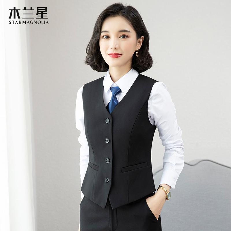 职业马甲女背心银行西装马夹外套女士坎肩外穿藏青色气质修身工装