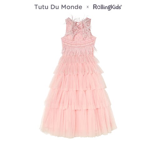 Tutu Du Monde 粉色羽毛连衣裙女童长款礼服长裙丨RollingKids