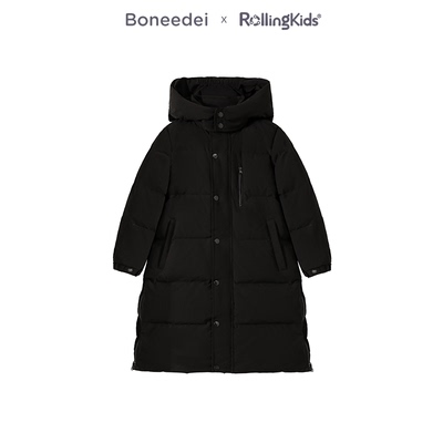 Boneedei 连帽长款羽绒服男女童保暖外套冬季黑色丨RollingKids