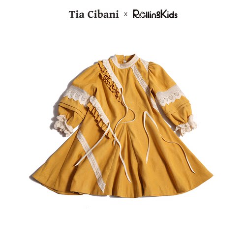 Tia Cibani 女童连衣裙设计感黄色长袖连衣裙丨RollingKids