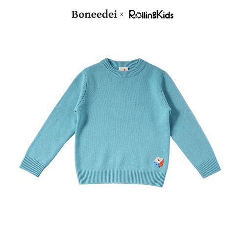 Boneedei 儿童羊毛套头衫湖蓝色长袖上衣丨RollingKids