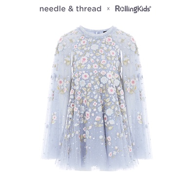needle & thread 女童网纱连衣裙长袖浅蓝色公主裙丨RollingKids
