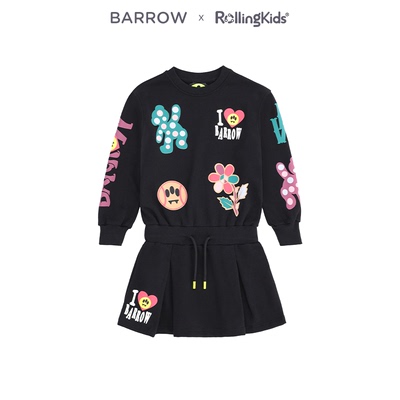 BARROW 女童黑色卡通印花连衣裙长袖显瘦裙子丨RollingKids