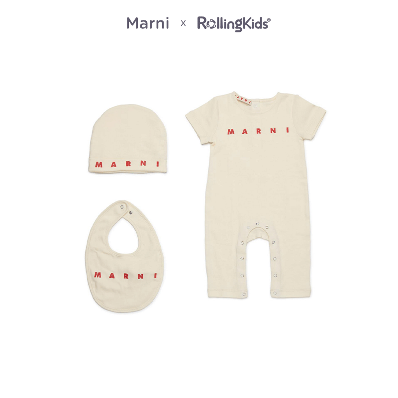Marni 婴童套装男女宝宝休闲百搭连体衣帽子口水巾丨RollingKids
