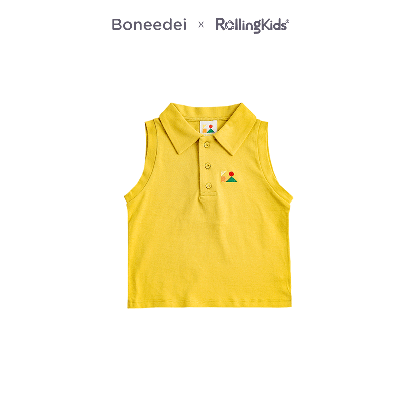 Boneedei 儿童背心男女童简约黄色印花圆领上衣夏款丨RollingKids