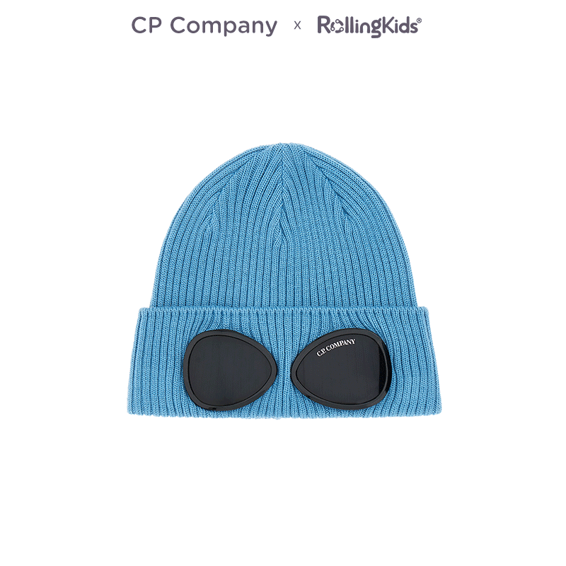 CP Company 儿童羊毛针织帽蓝色设计感护目镜户外帽丨RollingKids