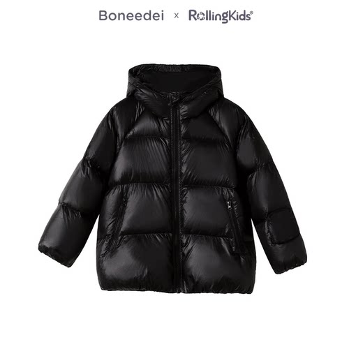 Boneedei 连帽黑色羽绒服男女儿童保暖外套上衣丨RollingKids
