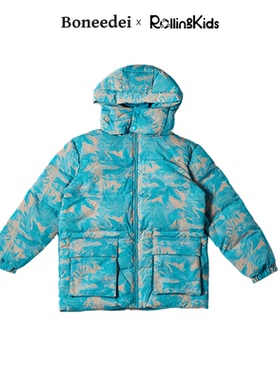 Boneedei 儿童羽绒印花外套湖蓝色保暖上衣外套丨RollingKids
