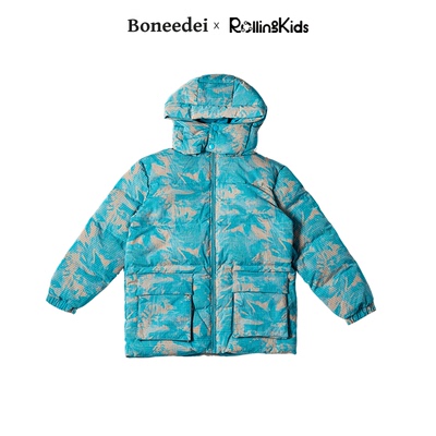 Boneedei 儿童羽绒印花外套湖蓝色保暖上衣外套丨RollingKids